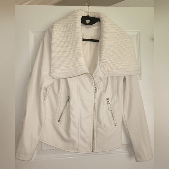 Chico's Jackets & Blazers - Chico's Cream Fauz Leather Jacket Gold Accents